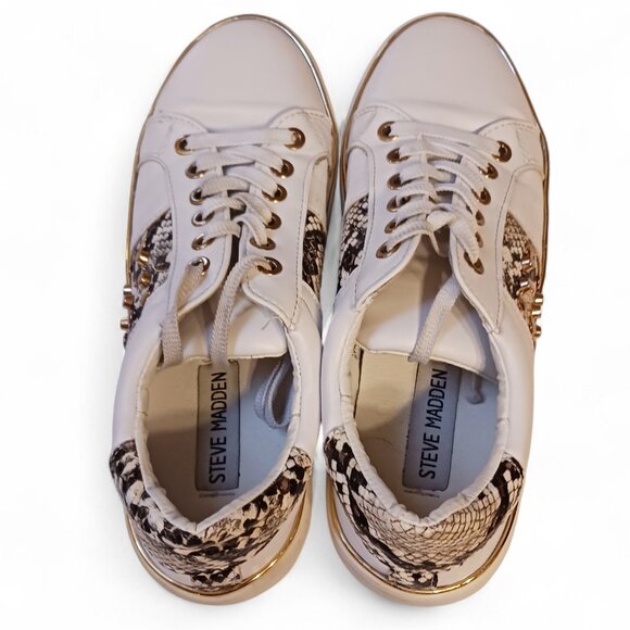 Steve Madden White Gold Studded Snakeskin Fashion Vegan Sneakers Size 6.5 - Picture 5 of 15